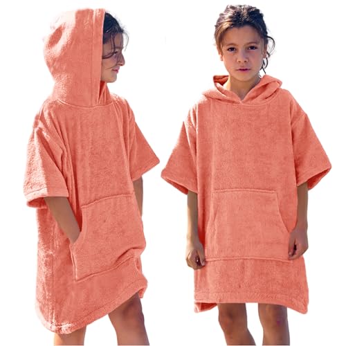 CalmyBEACH Frottee Badeponcho Kinder Mädchen - Jungen Surf Poncho 100% Baumwolle Strandponcho Handtuch mit Kapuze Umziehhilfe Surfponcho Bademantel von CalmyBEACH