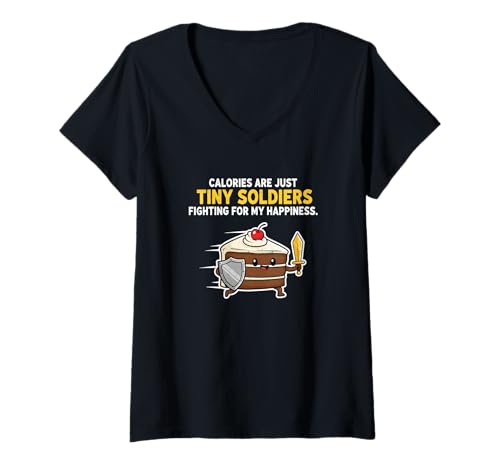 Damen Calories Are Just Tiny Soldiers Lustiges Kuchendesign T-Shirt mit V-Ausschnitt von Calories Tiny Tasty Soldiers Collection