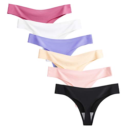 Calosy Dessous Frauen 6 Pack Nahtlose Tangas Unterwäsche EIS Seide Comfy G-String Höschen (L, 6 Farben) von Calosy