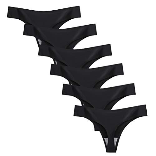 Calosy Dessous Frauen 6 Pack Nahtlose Tangas Unterwäsche EIS Seide Comfy G-String Höschen (L, Schwarz) von Calosy