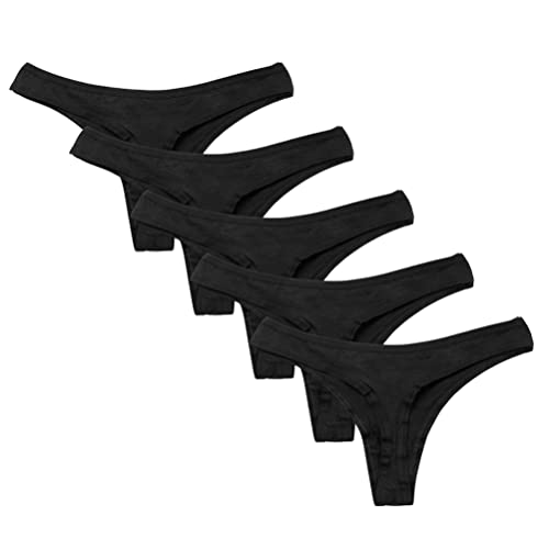 Calosy Dessous Frauen Multipack Pack Baumwolle Spandex Thongs Unterwäsche Comfy G-String Höschen (L, 5 schwarz) von Calosy