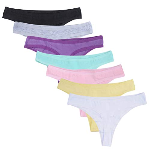 Calosy Dessous Frauen Multipack Pack Baumwolle Spandex Thongs Unterwäsche Comfy G-String Höschen (S, 7 Farben) von Vineen