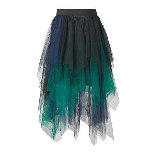 Caloter Damen Tüllrock Elastische Taille Fee Mesh Layered Tutu Rock High Low Unregelmäßige Abschlussball Party A-Linie Rock, #1-grün, Einheitsgröße von Caloter