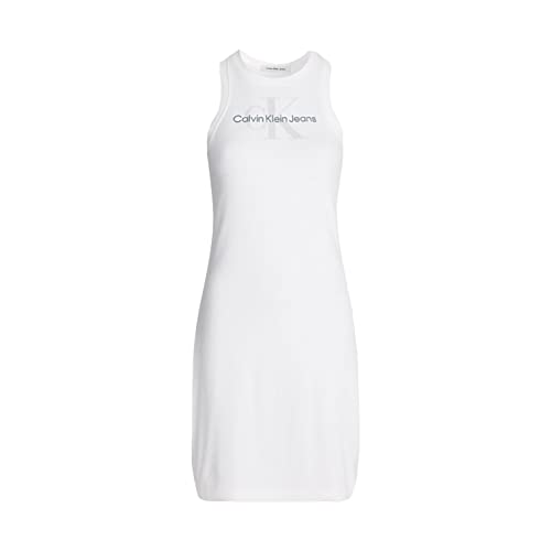 Calvin Klein ARCHIVAL MONOLOGO Rib Tank Dress Kleid Damen, weiß - White (White), M von Calvin Klein