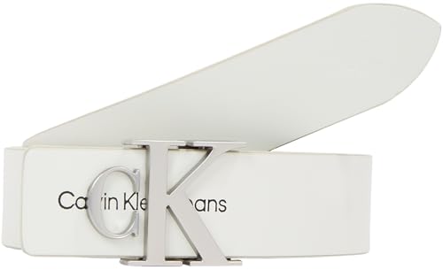 Calvin Klein Damen Gürtel Monogram Hardware 3.0 cm Ledergürtel, Schwarz (Black), 75 cm, Beige (Icicle), 85 cm von Calvin Klein Jeans