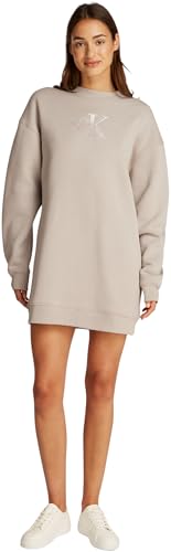 Calvin Klein Damen Sweatshirt Kleid Embroidered Monologo Crew ohne Kapuze, Grau (Atmosphere), M von Calvin Klein
