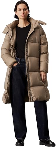 Calvin Klein Damen Mantel Down Long Puffer Wasserabweisend, Beige (Brindle), XL von Calvin Klein
