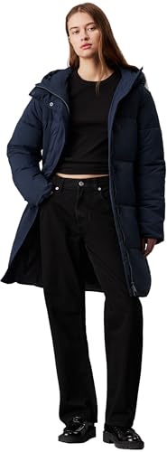 Calvin Klein Damen Mantel Logo Belt Long Puffer mit Gürtel, Blau (Ink), M von Calvin Klein