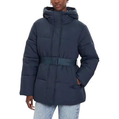 Calvin Klein Damen Pufferjacke Logo Belt Short Puffer mit Gürtel, Blau (Ink), M von Calvin Klein