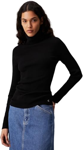 Calvin Klein Jeans Damen Woven Label Roll Neck Sweater J20j224225 Kurzarm Polo, Schwarz (Ck Black), 3XL Große Größen von Calvin Klein
