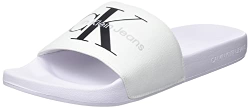 Calvin Klein Jeans Herren Badeschuhe Slide Monogram Co Badelatschen, Weiß (Bright White/Black), 46 von Calvin Klein Jeans