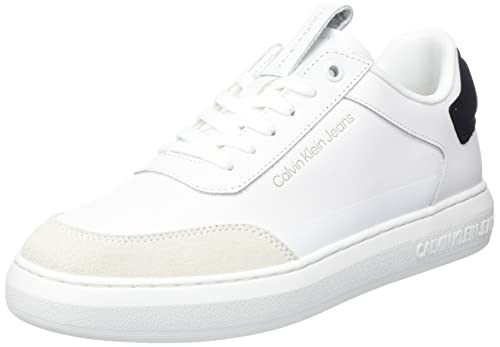 Calvin Klein Herren Cupsole Sneaker Casual High/Low Freq Schuhe, Weiß (White/Creamy White/Black), 45 von Calvin Klein Jeans