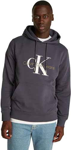 Calvin Klein Herren Hoodie Seasonal Monologo Regular aus Baumwolle, Grau (Ebony), 3XL von Calvin Klein
