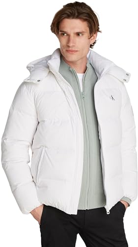 Calvin Klein Herren Pufferjacke Essentials Down Jacket mit Kapuze, Weiß (Bright White), XXL von Calvin Klein