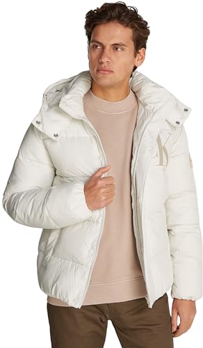 Calvin Klein Herren Pufferjacke Essentials mit Kapuze, Weiß (Ivory), XXS von Calvin Klein