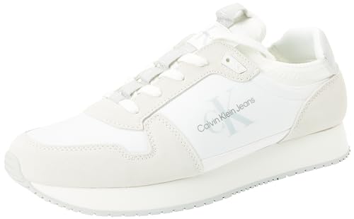 Calvin Klein Herren Runner Sneaker Sock Laceup Nylon-Leather Sportschuhe, Weiß (Triple Bright White), 42 von Calvin Klein Jeans