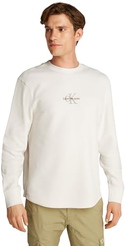 Calvin Klein Herren Sweatshirt Monologo Waffle Rundhalsausschnitt, Elfenbein (Ivory), XS von Calvin Klein