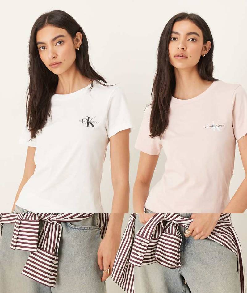 Calvin Klein Jeans - 2er-Pack Slim Fit T-Shirts in Rosa und Weiß mit Monogramm-Logo-Bunt von Calvin Klein Jeans