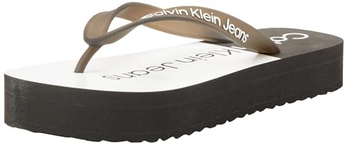Calvin Klein Jeans Damen Flip Flops Beach Sandal Flatform mit Plateau, Schwarz (Black/Bright White), 37 von Calvin Klein Jeans
