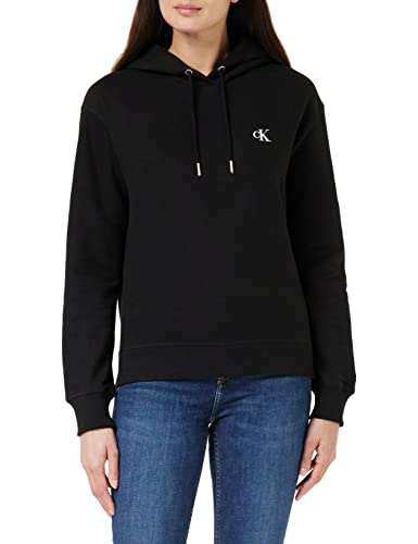 Calvin Klein Jeans Damen Sweatshirt Ck Embroidery mit Kapuze, Schwarz (Ck Black), XS von Calvin Klein Jeans