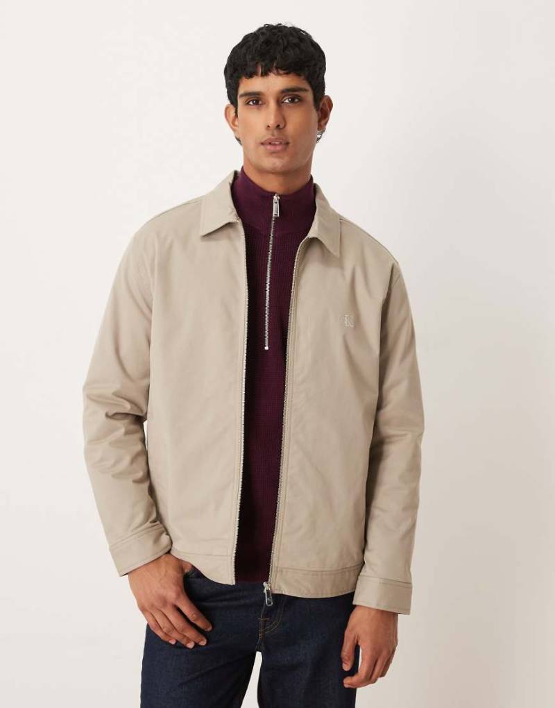Calvin Klein Jeans - Canvas-Jacke in hellem Khaki mit Reißverschluss-Grün von Calvin Klein Jeans