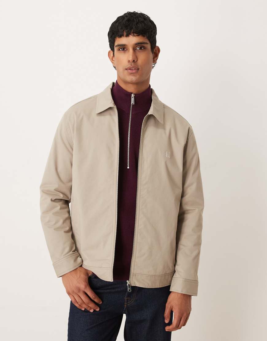 Calvin Klein Jeans - Canvas-Jacke in hellem Khaki mit Reißverschluss-Grün von Calvin Klein Jeans