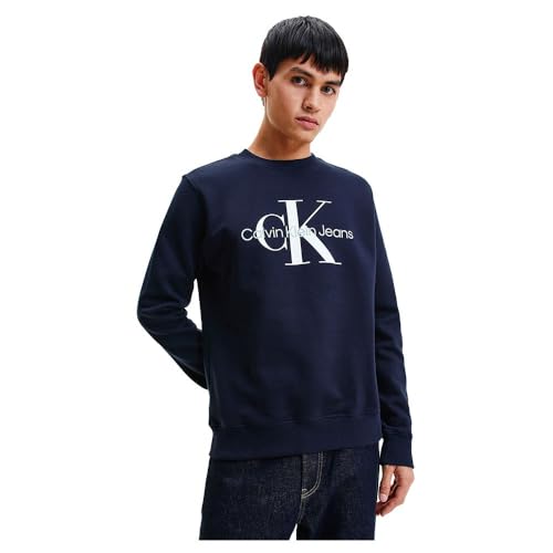 Calvin Klein Jeans Herren Sweatshirt Core Monologo ohne Kapuze, Blau (Night Sky), XS von Calvin Klein