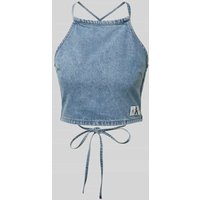 Calvin Klein Jeans Crop Top mit Label-Patch in Jeansblau, Größe L von Calvin Klein Jeans