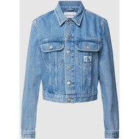 Calvin Klein Jeans Cropped Jeansjacke mit Label-Patch in Hellblau, Größe L von Calvin Klein Jeans