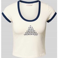 Calvin Klein Jeans Cropped T-Shirt mit Rundhalsausschnitt in Ecru, Größe M von Calvin Klein Jeans