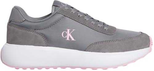 Calvin Klein Damen Runner Sneaker Logo aus Leder, Grau (Steeple Gray/Rose Shadow), 40 von Calvin Klein