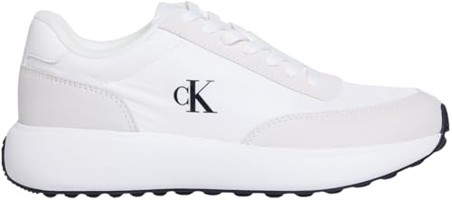 Calvin Klein Damen Runner Sneaker Logo aus Leder, Weiß (Bright White/Black), 36 von Calvin Klein