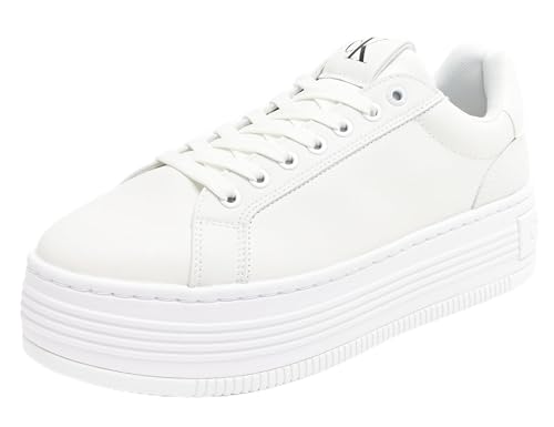 Calvin Klein Damen Plateau Sneaker Bold aus Leder, Weiß (Triple Bright White), 41 von Calvin Klein