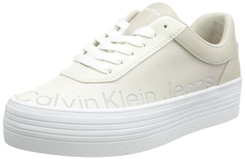 Calvin Klein Jeans Damen Plateau Sneaker Bold Vulcanized Flatform Low Leder, Beige (Eggshell/Creamy White), 39 EU von Calvin Klein Jeans