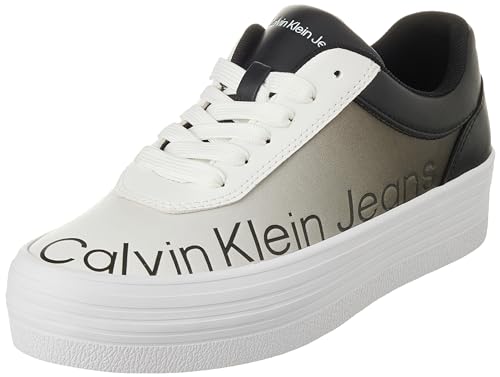 Calvin Klein Jeans Damen Bold Vulc FLATF Low LTH IN SAT YW0YW01293 Vulkanisierte Sneaker, Schwarz (Black/Oyster Mushroom/Bright White), 36 EU von Calvin Klein Jeans
