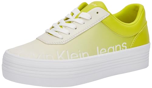 Calvin Klein Jeans Damen Plateau Sneaker Bold Vulcanized Flatform Low Leder, Mehrfarbig (Sulphur/Creamy White), 36 EU von Calvin Klein Jeans