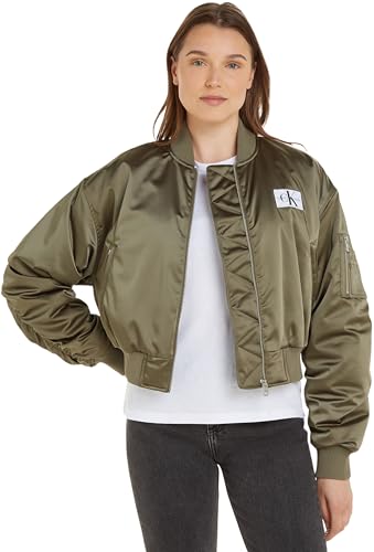 Calvin Klein Jeans Damen Bomberjacke Satin Bomber Übergangsjacke, Grün (Dusty Olive), L von Calvin Klein Jeans