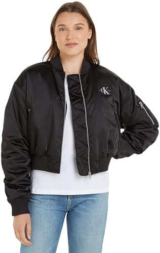 Calvin Klein Jeans Damen Bomberjacke Satin Bomber Übergangsjacke, Schwarz (Ck Black), L von Calvin Klein Jeans