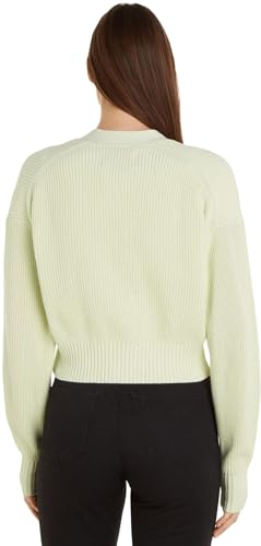 Calvin Klein Jeans Damen Cardigan Label Chunky Sweater Strickjacke, Grün (Canary Green), M von Calvin Klein Jeans