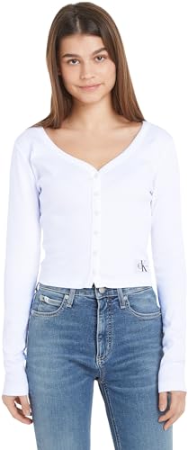 Calvin Klein Jeans Damen Cardigan Woven Label Strickjacke, Weiß (Bright White), M von Calvin Klein Jeans