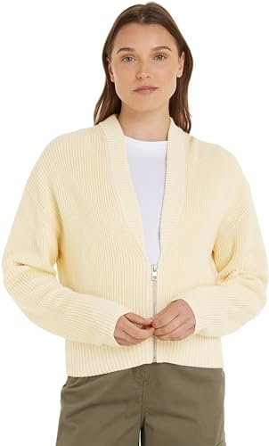 Calvin Klein Jeans Damen Cardigan Woven Label mit Reißverschluss, Beige (Vanilla), S von Calvin Klein Jeans