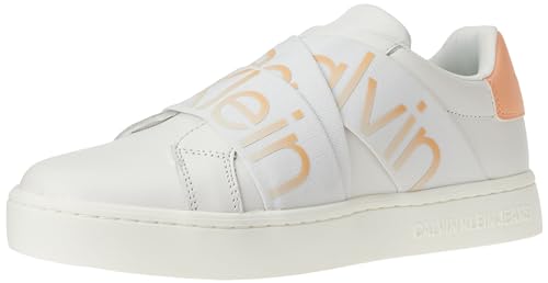 Calvin Klein Jeans Damen Cupsole Sneaker Classic Cupsole Elast Lth Schuhe, Mehrfarbig (Bright White/Apricot Ice), 41 EU von Calvin Klein Jeans