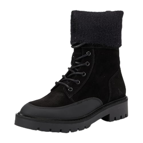 Calvin Klein Damen Mid Boot Stiefel Combat Lace Up aus Wildleder, Schwarz (Triple Black), 37 von Calvin Klein