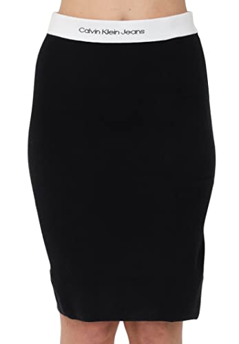 Calvin Klein Jeans Damen Contrast Waistband Knitted Skirt Rock, Ck Black, 40 von Calvin Klein Jeans