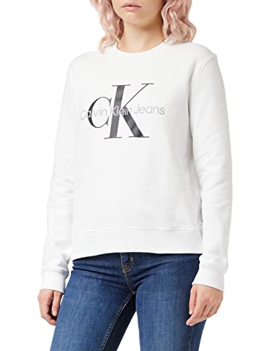 Calvin Klein Jeans Damen Sweatshirt Core Monologo ohne Kapuze, Weiß (Bright White), XL von Calvin Klein Jeans