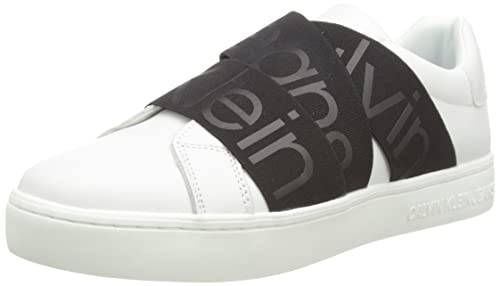 Calvin Klein Jeans Damen Cupsole Sneaker Classic Elast Webbing Schuhe, Mehrfarbig (White/Black), 36 von Calvin Klein Jeans