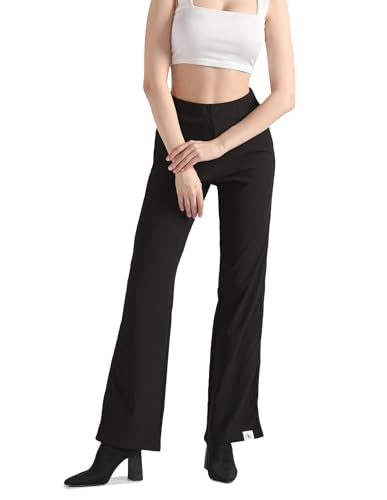 Calvin Klein Jeans Damen Hose Split Straight Rib Stoffhose, Schwarz (Ck Black), XS von Calvin Klein