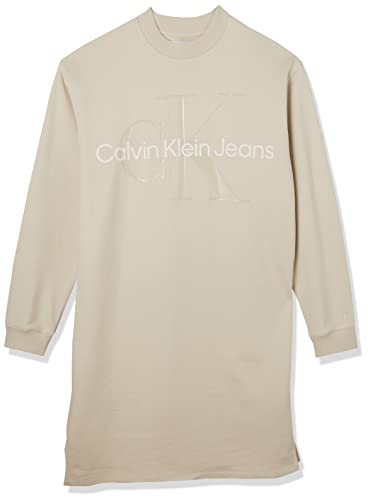 Calvin Klein Jeans Damen Glossy Monogram Crew Neck Dress J20J219075 Hoodie-Kleider, Beige (Eggshell), M von Calvin Klein Jeans