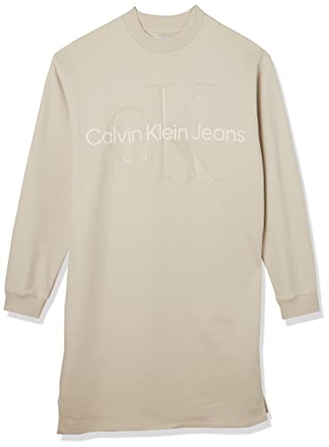 Calvin Klein Jeans Damen Glossy Monogram Crew Neck Dress J20J219075 Hoodie-Kleider, Beige (Eggshell), XL von Calvin Klein Jeans