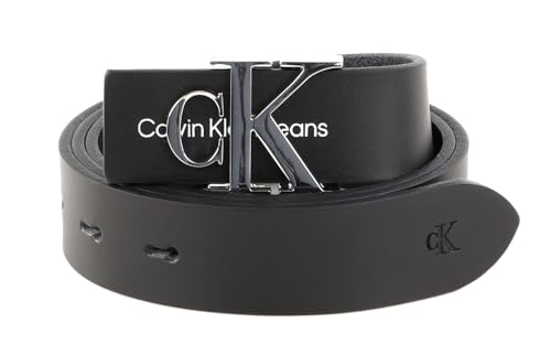 CK Jeans Damen Gürtel Monogram Hardware 3.0 cm Ledergürtel, Schwarz (Black), 75 cm von Calvin Klein